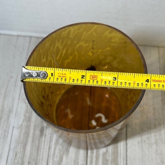 Vtg Studio Art Glass Candle Holder Amber Brown Tortoise Leopard Pattern 5'' Tall - Picture 3 of 4